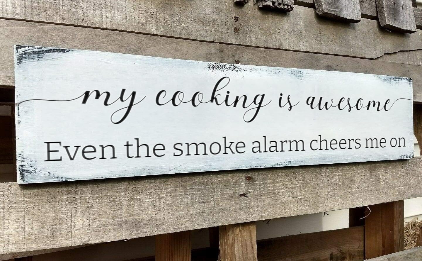 Funny Kitchen Sign, My Cooking is So Awesome, Farmhouse Kitchen Wall Decor,Rustic Quote Wooden Plaque Hanging for Housewarming (Cooking) 4x16 Inch