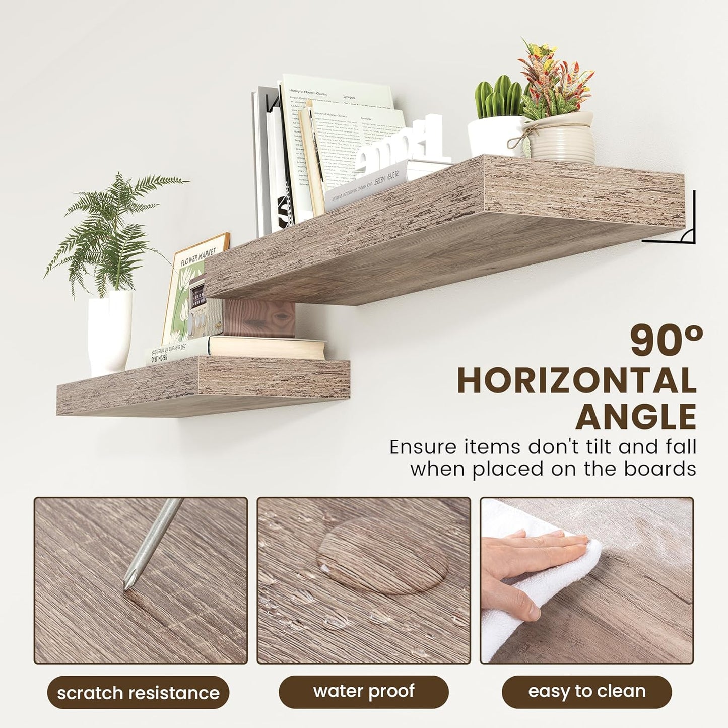 Deep Floating Shelves for Wall | 36 Inch Wide x 12 Inch Deep Floating Shelves | 36W x 12D Rustic Grey Wood Wide Wall Shelves | Bookshelf Laundry Shelf TV Shelf