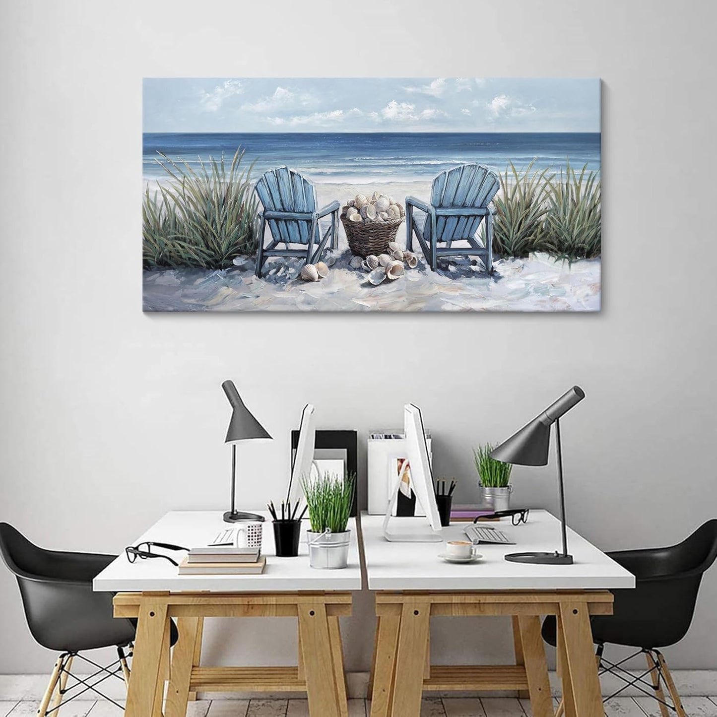 HGUAOA Coastal Wall Art - Large Landscape Wall Pictures for Living Room, Bedroom Pictures, Ocean Beach Artwork, Blue Wall Art, Above Bed Decor, Coastal Landscape Wall Decor, Beach Pinting