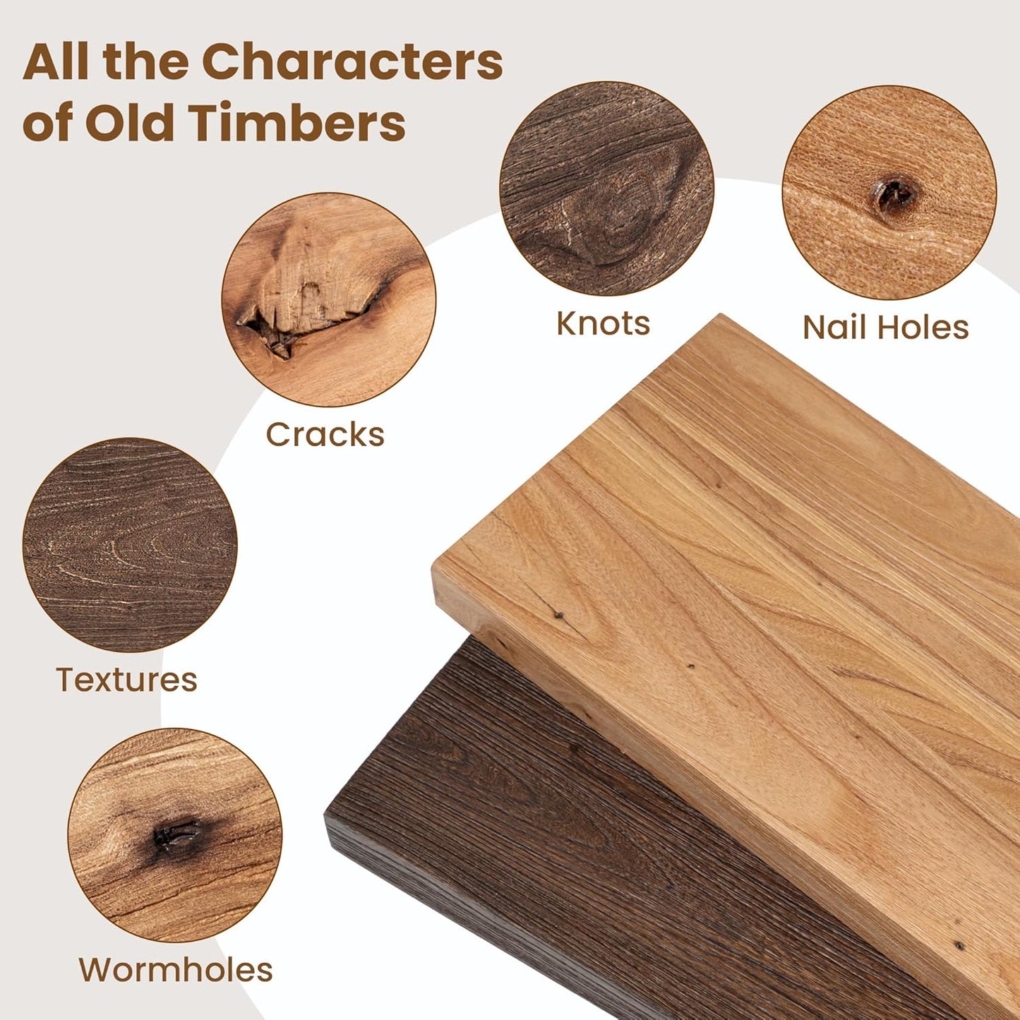 Floating Shelves for Wall Decor, 8 Inch Deep Rustic Solid Elm Wood Floating Shelves Wall Mounted, Wall Shelves with Invisible Bracket for Living Room Bathroom Bedroom Kitchen, 36 Inch Set of 2, Walnut