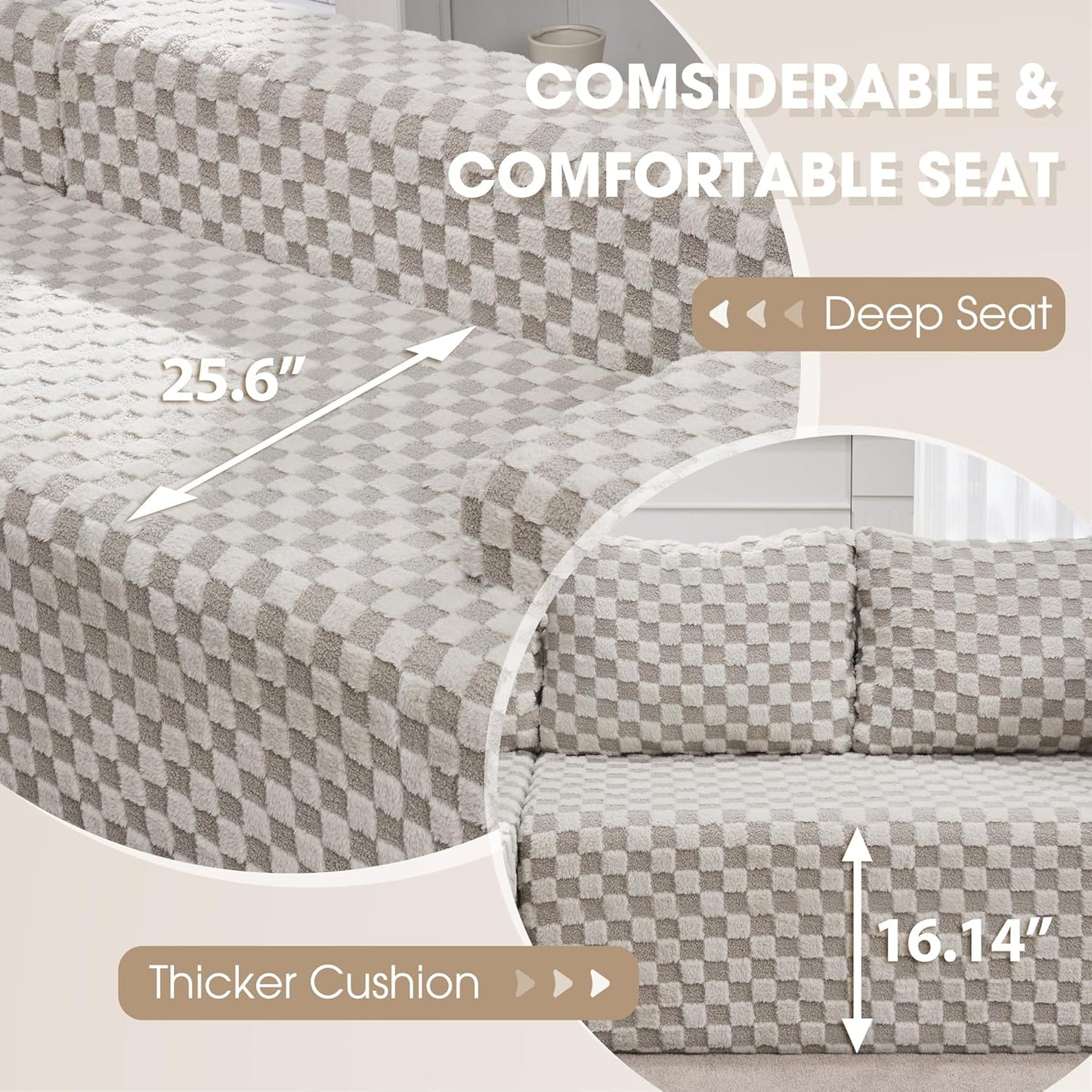 Hobestluk 96“ Modular Sectional Sofa Couches L-Shape Couch 3 Seat Modular Sofa Sectional Couches for Living Room, Cloud Couch with Oversized Chaise (Greygreen, Checked (Left Facing Chaise))