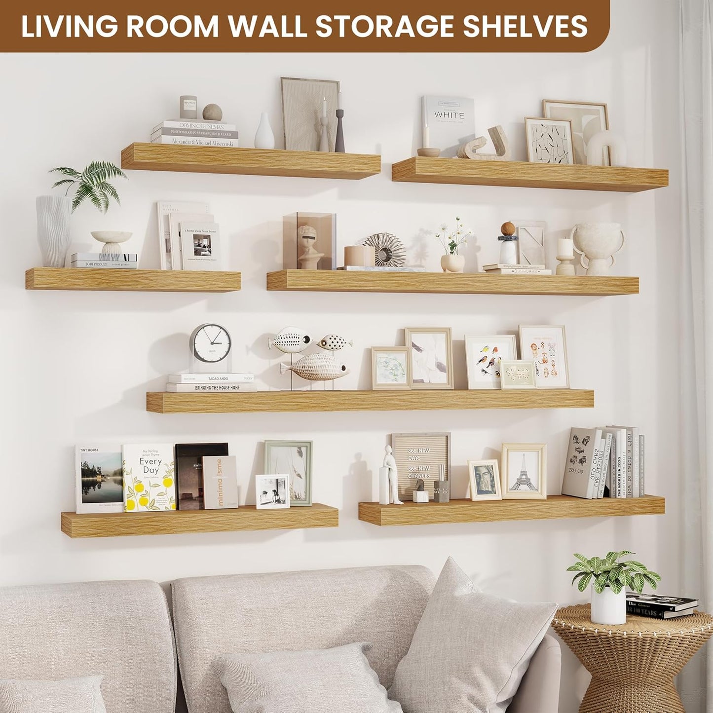 fuqing Floating Shelves for Wall, Bathroom Shelf Wall Mounted for Storage, Shelves with Invisible Bracket for Bedroom, Kitchen, Living Room, Farmhouse Small Book Shelf, 40 Inch Set of 2, Oak