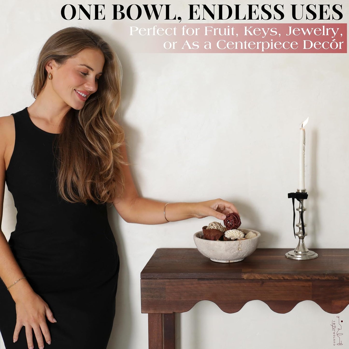 Gusto Nostro 8" Decorative Travertine Bowl for Coffee Table - Elegant Centerpiece, Aesthetic Fruit Bowl for Kitchen Counter - Heavy Stone Entryway Catch all, Jewelry, Potpourri - Travertine Decor