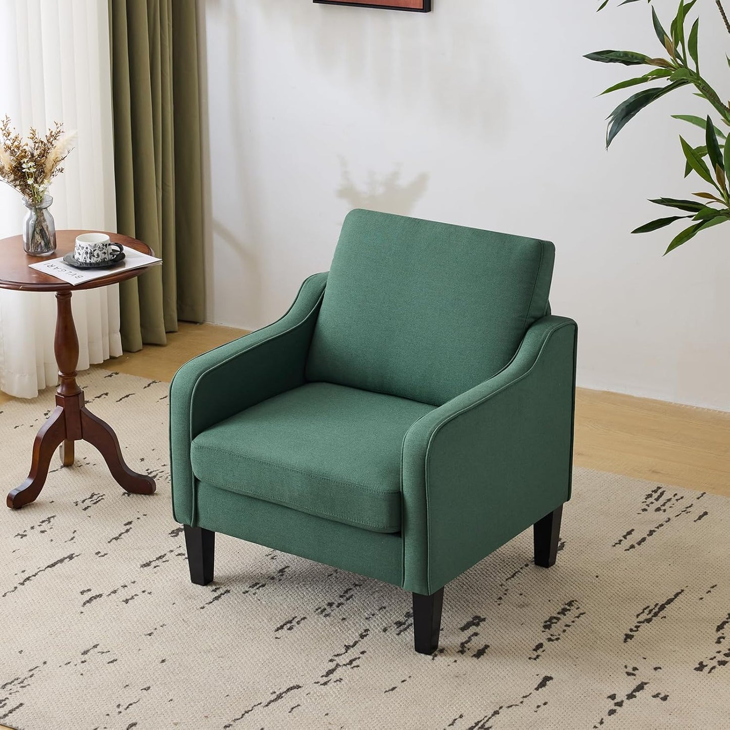 VINGLI Accent Chair for Living Room Chairs Dark Green Reading Chair for Bedroom Scooped Arm Chair Mid Century Modern Accent Chairs Upholstered Comfy Chair for Apartment, Waiting Room
