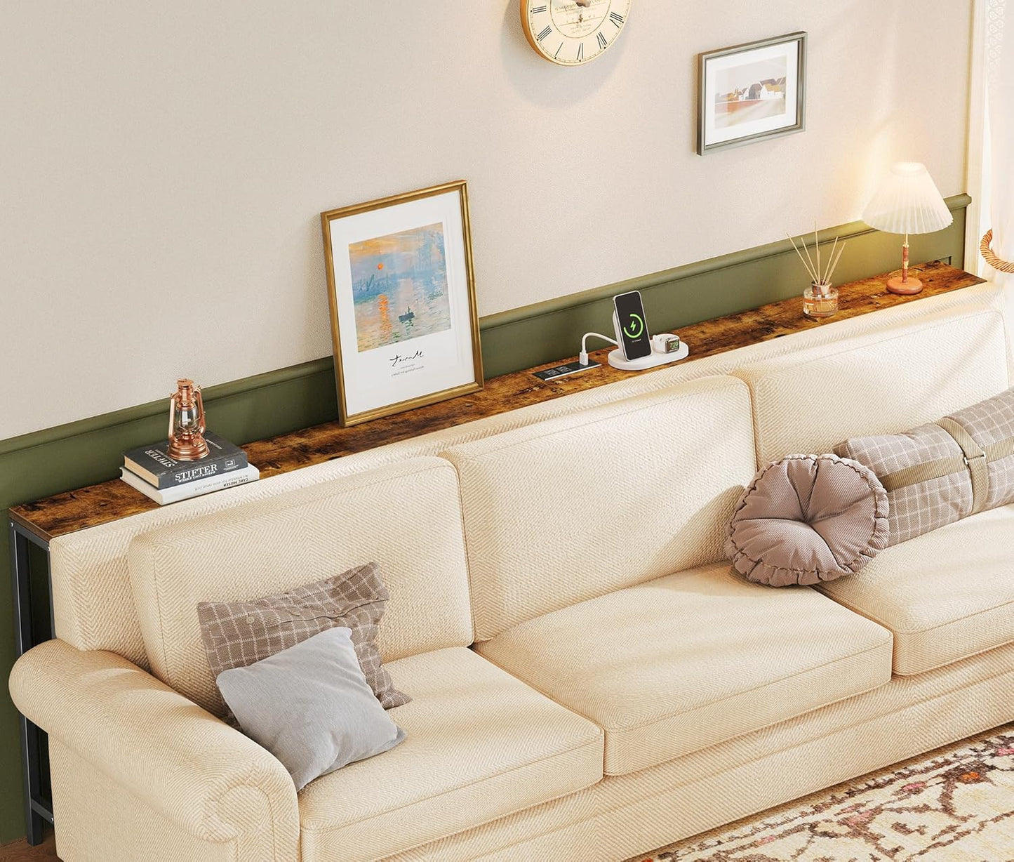 SUPERJARE 78.7 Inch Console Table with Outlet, Sofa Table with Charging Station, Narrow Hallway Entryway Table, Behind Couch Table, for Living Room, Rustic Brown