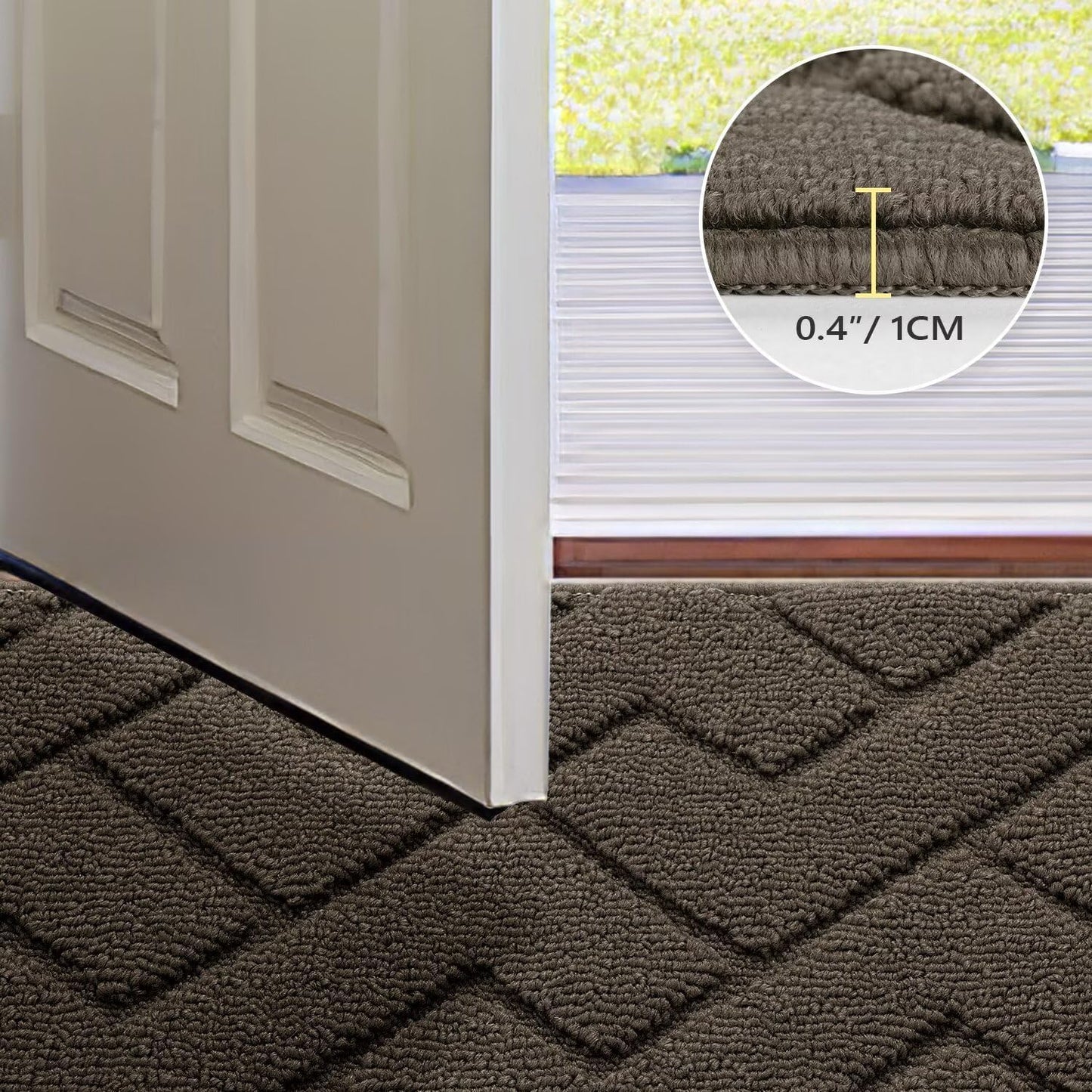 hicorfe Front Door Mat Outside Entrance,24"x35" Absorbent Muddy Dirt Resist Welcome Door Mats Outdoor Indoor,Stain and Fade Resistant,Non Slip Backing Entry Mat Doormat for Entryway (Latte)