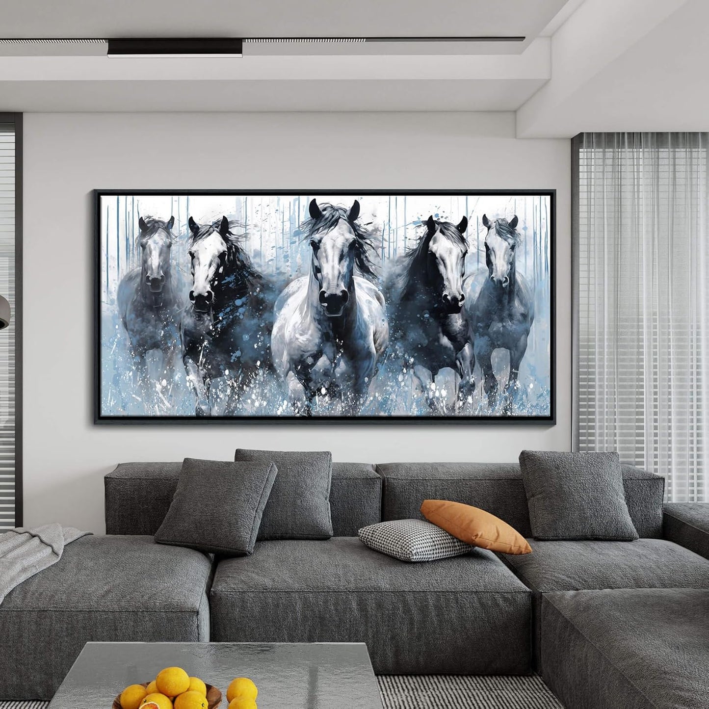 DUNHUANG ART Running Horses Canvas Wall Art - Equine Themed Galloping Animals in the Sand - Rustic Horse Decor for Living Room, Bedroom, Office 24"x48"
