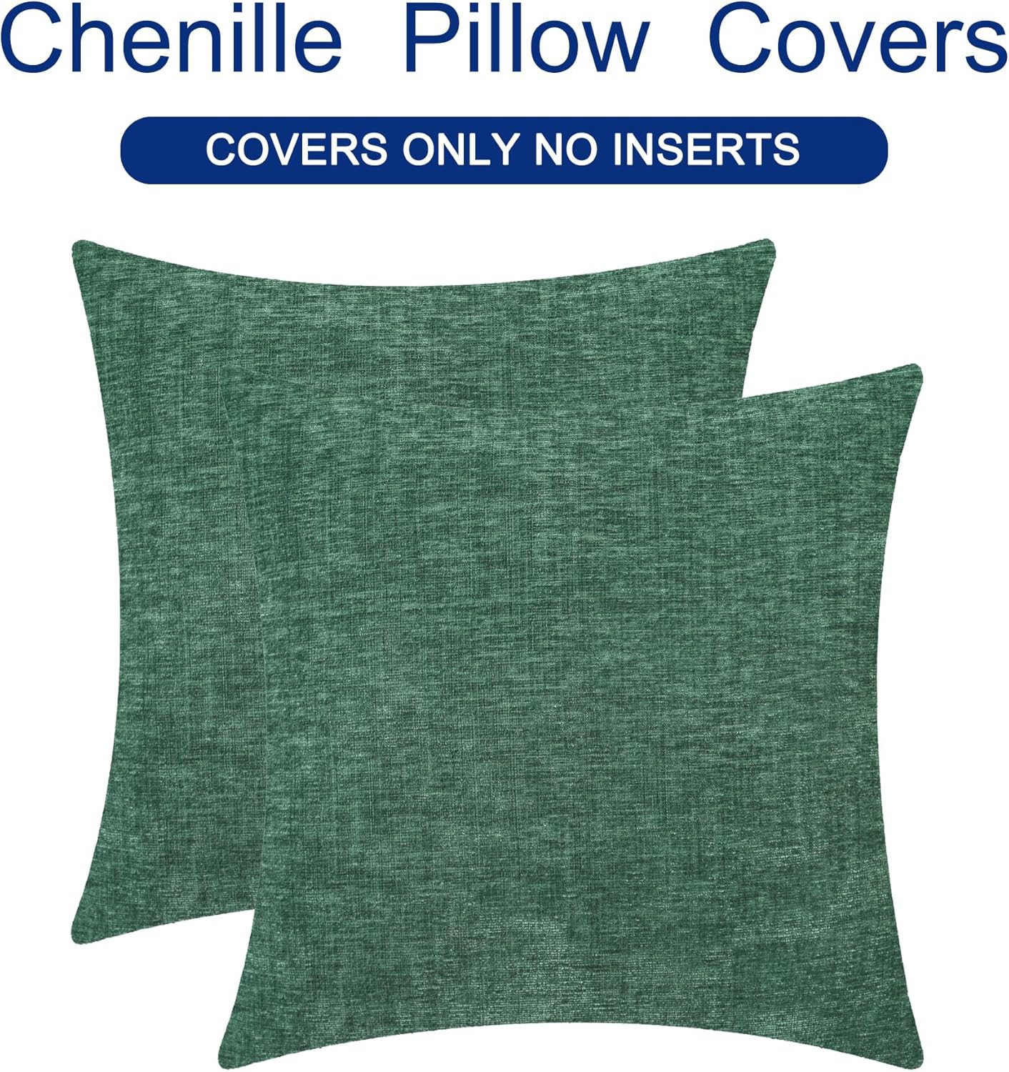 CaliTime Throw Pillow Covers Decorative 24 X 24 Inches Pack of 2 Cozy Chenille Cushion Cases for Couch Sofa Bed Living Room Home Dark Green