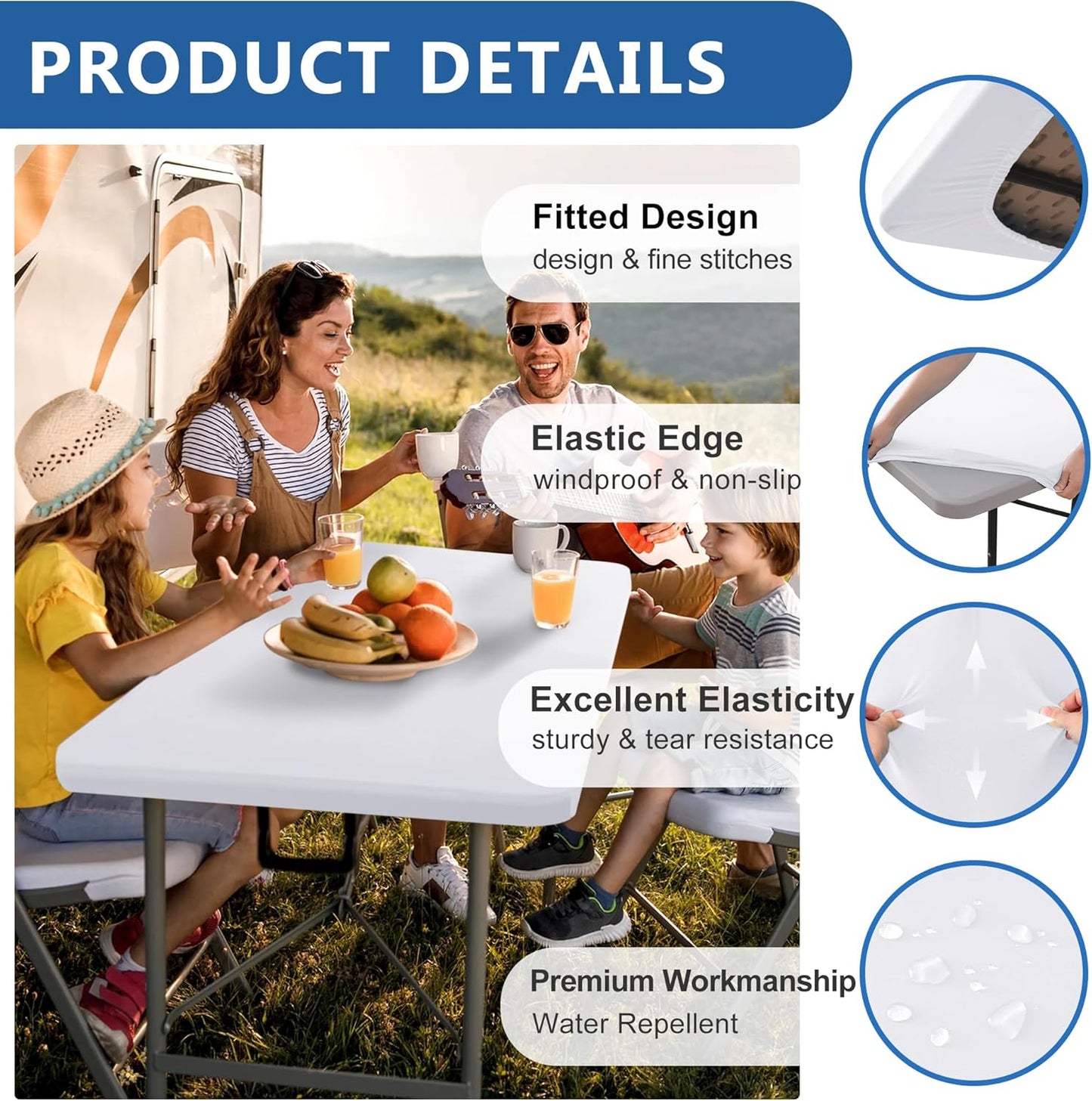 Fitted Tablecloth for 8 Foot Rectangle Tables-10 Pack White Elastic Outdoor Picnic Table Cover-Spandex Stretch Folding Table Cloths 8ft for Camping Dining Room Patio Kitchen Banquet Party