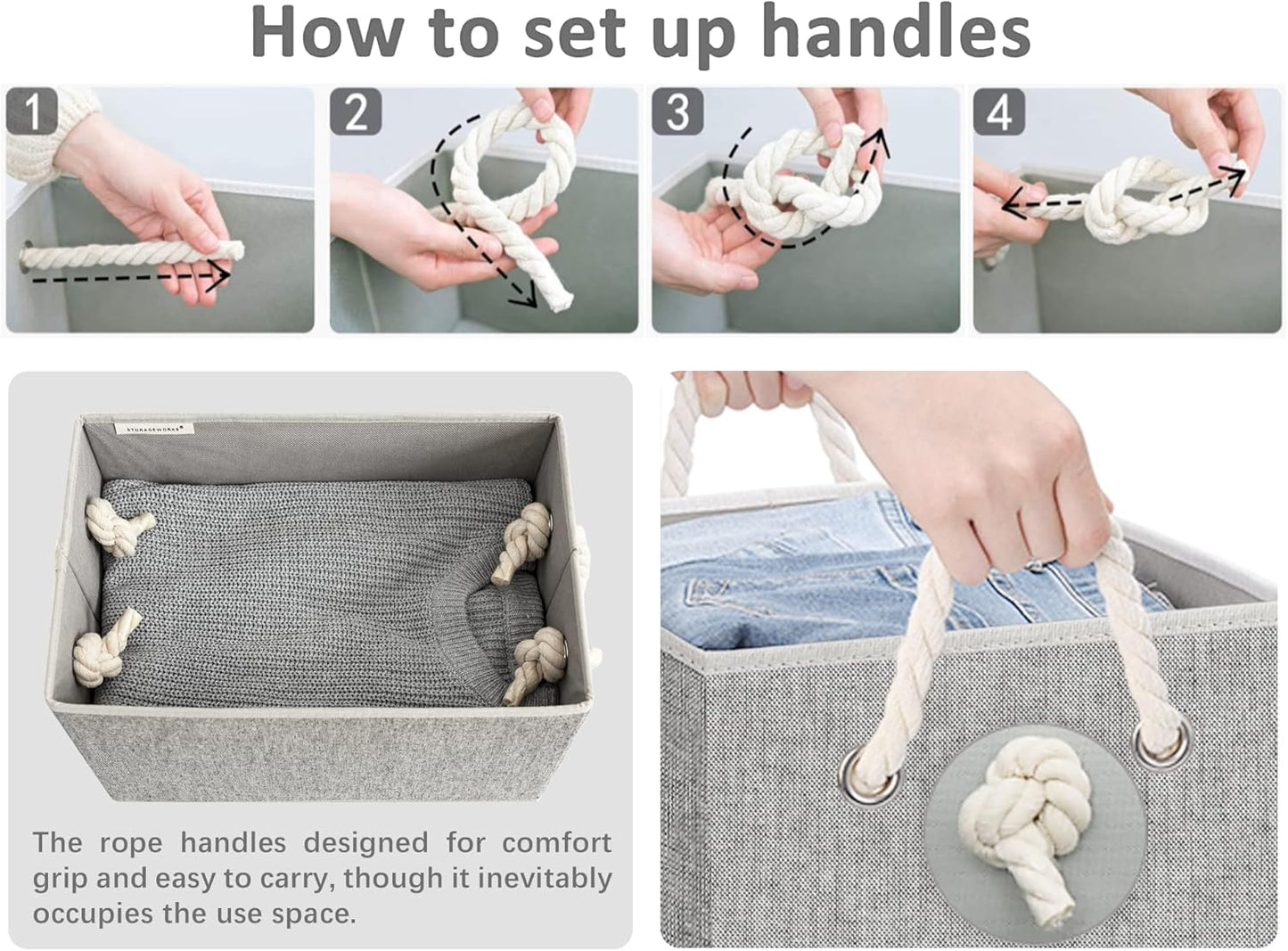 StorageWorks Storage Baskets for Shelves, Foldable Fabric Closet Storage Bins with Handles, Fabric Storage Bins Clothes Organizer, Gray, 3-Pack, Large