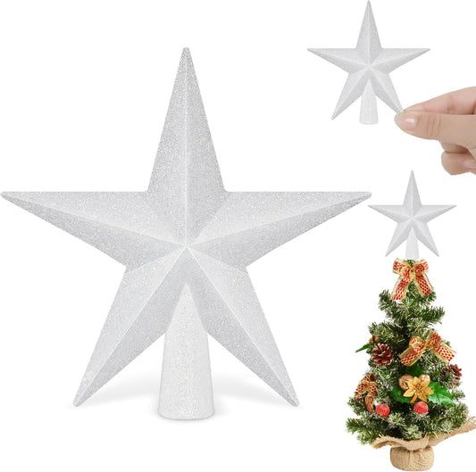 Christmas Tree Topper, 1PCS 4" White Glitter Star Tree Topper, 3D Xmas Shatter-Proof Mini Bethlehem Star Tree Topper Decorations, Waterproof Christmas Decor for Holiday Home Outdoor Ornament