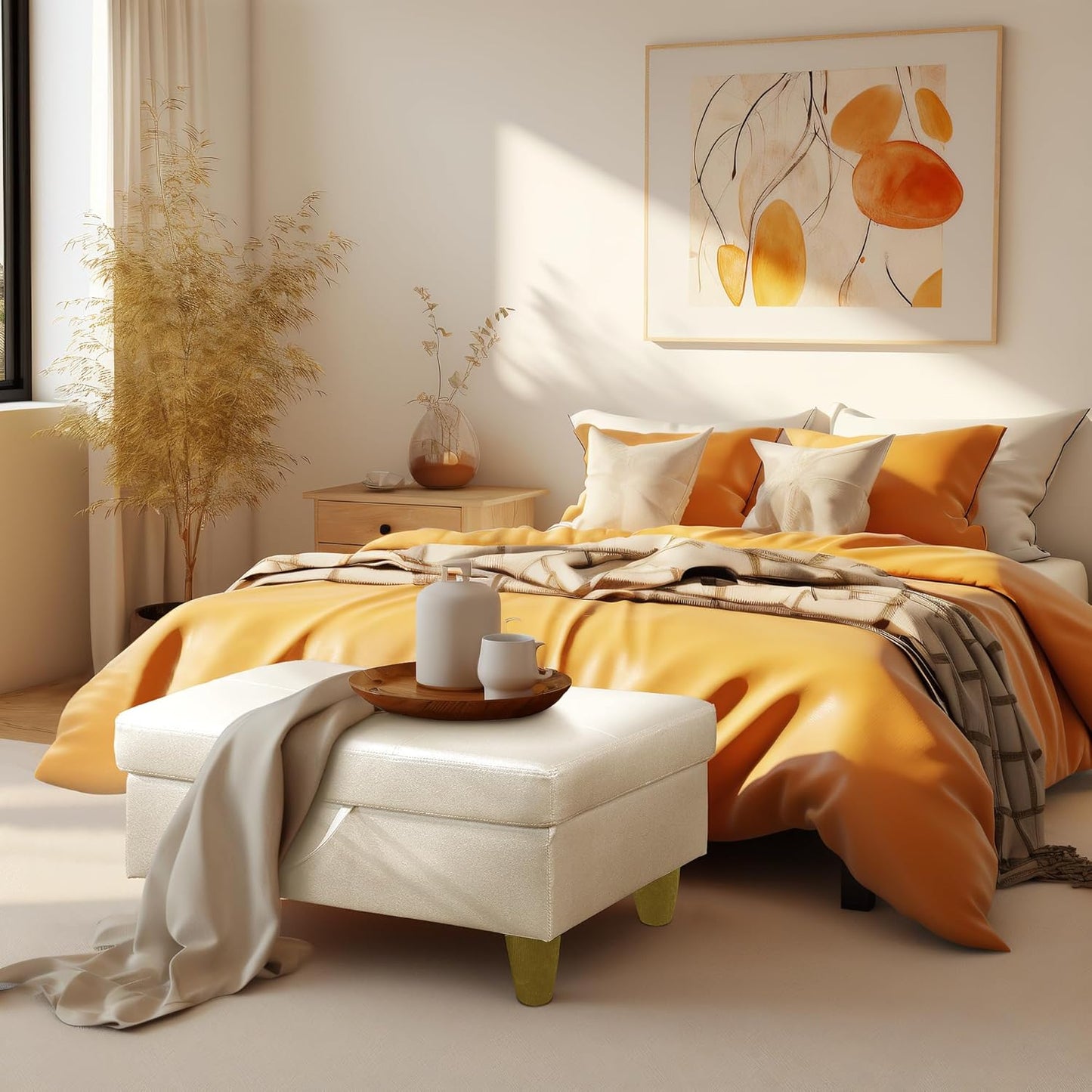 Ottoman Rectangular Storage Ottoman Bench, Faux Leather Footrest, Coffee Table, Stool Footstool with Hinged Lid for Living Room, Bedroom, Entryway, Pearl White, 28.5"x19"x17.5"