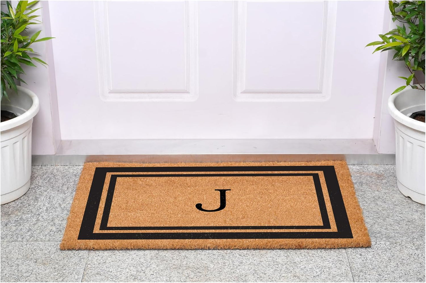 Calloway Mills 152962448 Black Border 24" x 48" Monogram Doormat (Letter J)
