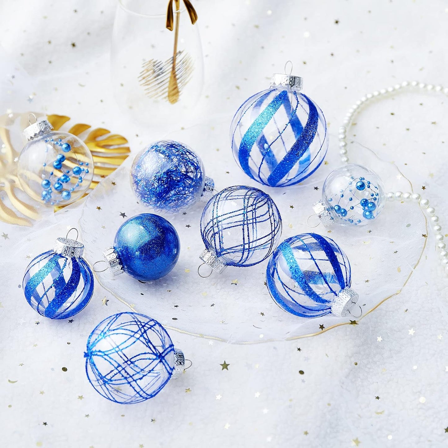 Clear Christmas Ball Ornaments,24ct Shatterproof Plastic Decorative Christmas Ornaments Hanging Xmas Tree Baubles Set for Holiday Party Home Decor(Blue)