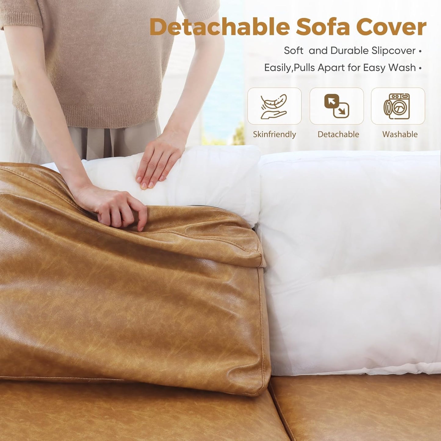 Faux Leather Oversized Accent Chair with Storage Deep Seat Single Sofa Large Reading Armchair for Living Room Bedroom Office Brown Set of 2