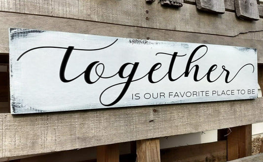 Farmhouse Bedroom Wall Art, Together is Our Favorite Place to Be,Rustic Wood Wall Hanging Quotes Master Bedroom Signs Family Plaque Home Decor for Wedding Decorations (Together) 4x16 Inch