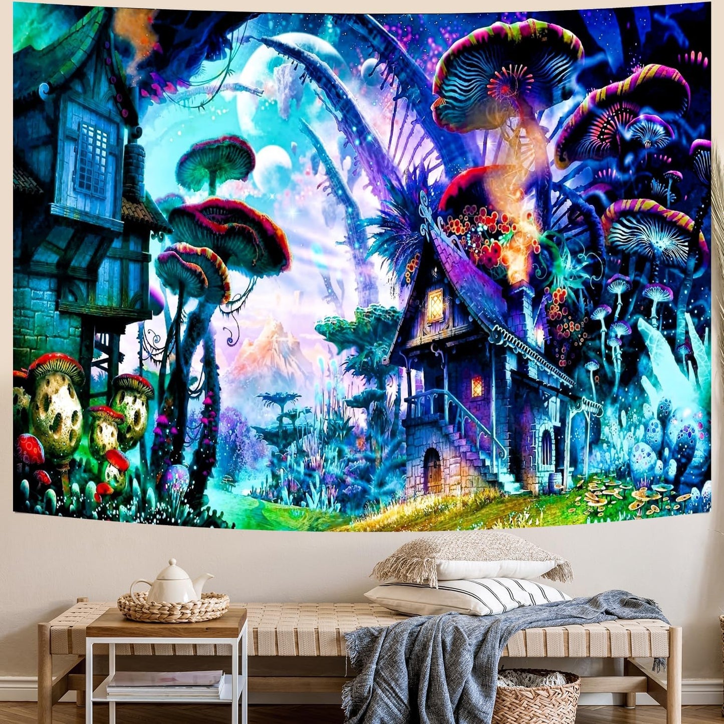 Delur Fantasy Forest Tapestry Enchanted Forest Mystical Magical Tree Tapestry Psychedelic Abstract Nature Landscape Wall Hanging Headboard for Bedroom Living Room Home Decor (51.2" x 59.1")