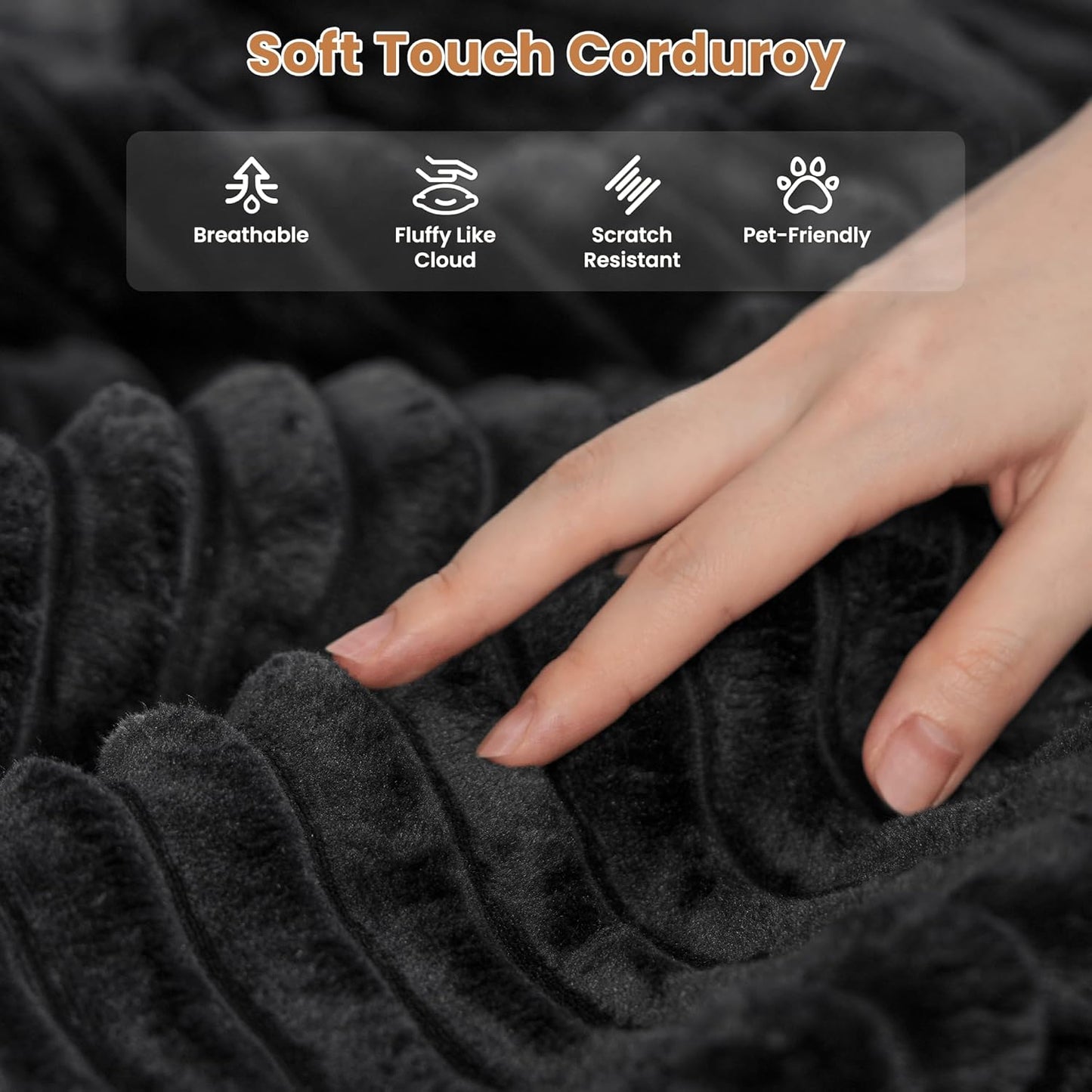 ovios Sectional Sofa Couch with U-Shape Chaise Oversized, Comfy Modular Cloud Couches with Deep Seat, Modern Upholstered Plush Corduroy Sofas Set for Living Room, 7-Seater, Black