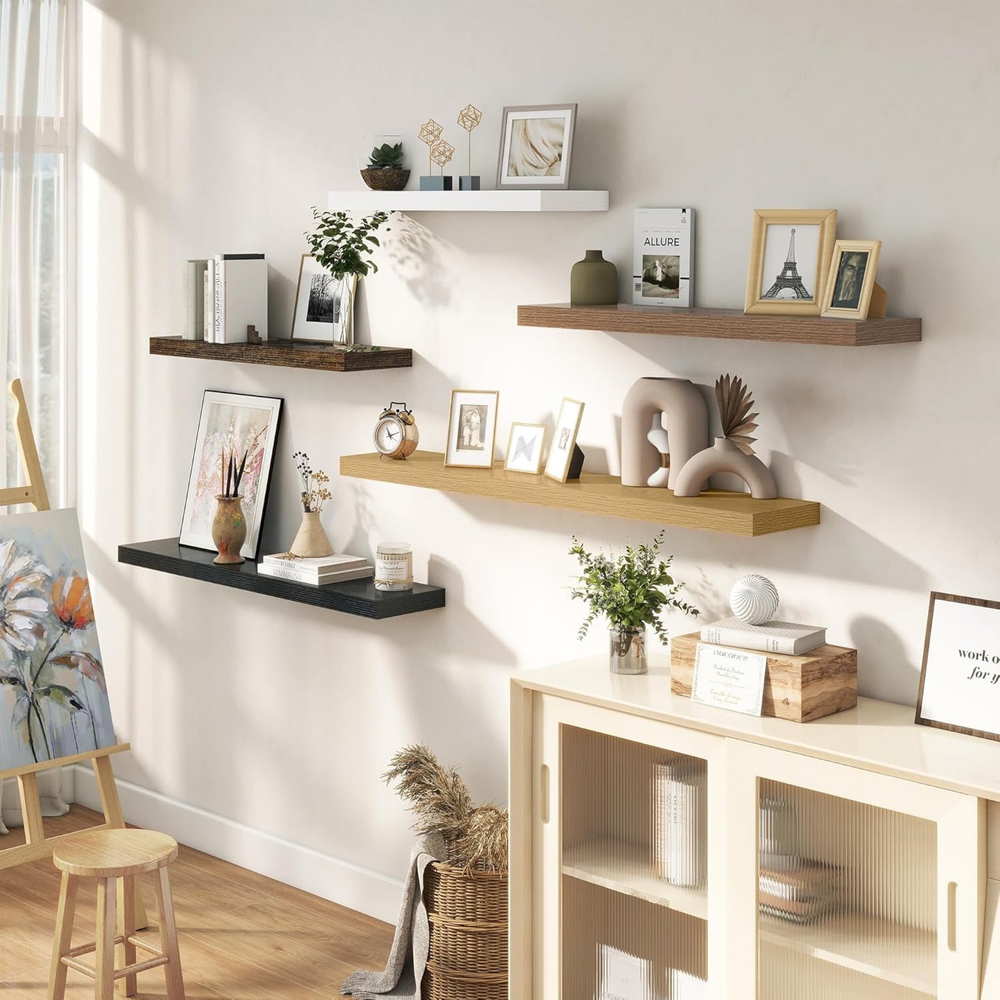 Dreamland 55 Inches Floating Shelves for Wall, 9.3" Deep Long Floating Shelves Set of 1, Large Display & Storage Shelf, Wall Shelf for Bathroom Bedroom Living Room Kitchen Office, Walnut