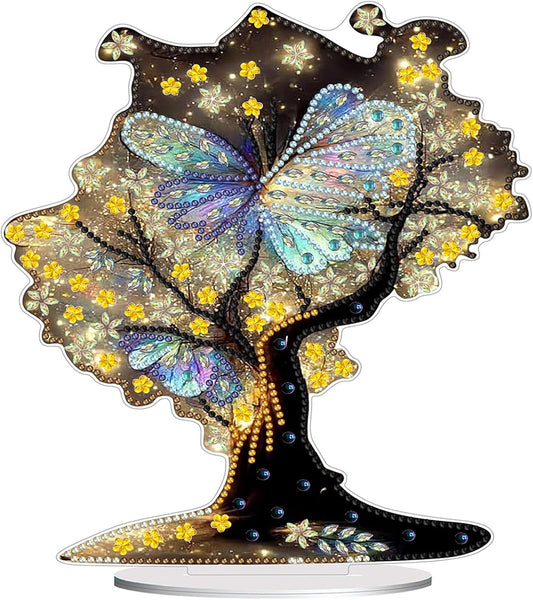 Diamond Painting Kits for Adults Beginners, 5D Full Drill Tree of Life Crystal Art Desktop Ornament, DIY Single Sided Home Office Desk Decor, Creative Craft Gift Set with Tools