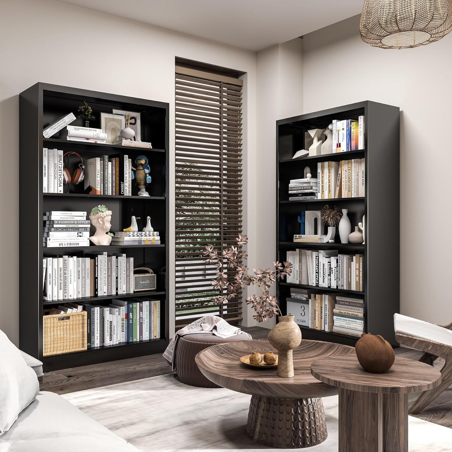 66" Tall Metal Bookcase, 5 Shelf Black Bookcase with Adjustable Shelves, Large Bookshelves and Bookcases, Modern Book Shelf Storage Organizer for Living Room, Home Office, Library (Black)