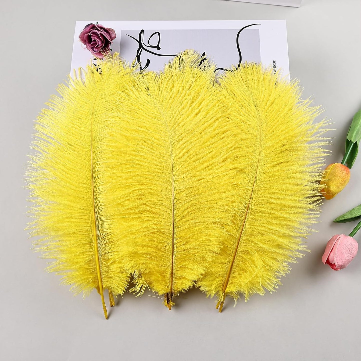 THARAHT Yellow Ostrich Feathers 12pcs Natural Bulk 8-10Inch 20cm-25cm for Crafts Wedding Party Centerpieces Halloween and Home Decoration Feathers