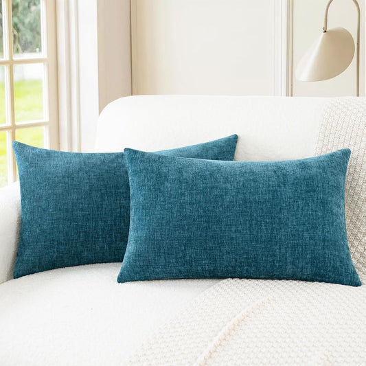 CaliTime Throw Pillow Covers Decorative 12 X 20 Inches Pack of 2 Cozy Chenille Cushion Cases for Couch Sofa Bed Living Room Home Ocean Blue