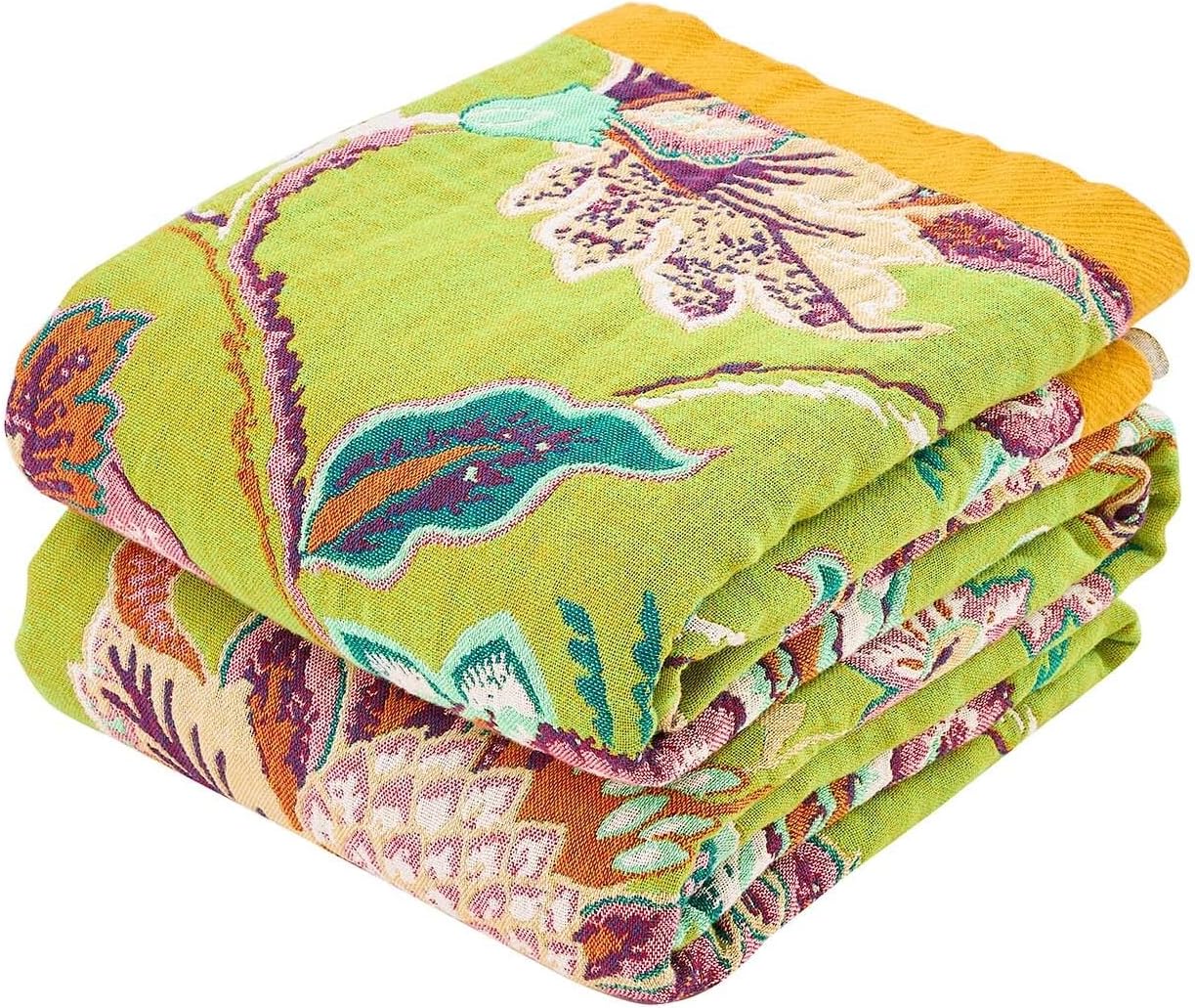 Fall Throw Blanket, 100% Cotton Soft Rustic Boho Throw Blanket for Bed, 80"x90" Farmhouse Decor Bed Flower Blankets, Light Weight Reversible Bohemian Throw Quilt