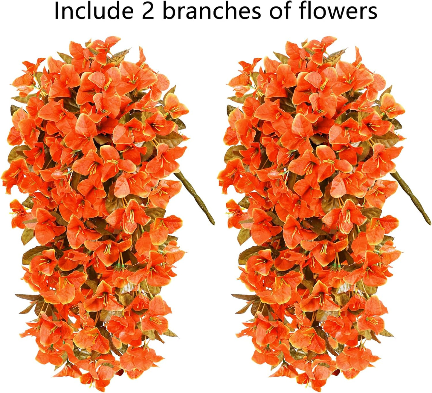 Bougainvillea Artificial Flowers Plants for Outdoors Outside Fall Autumn Decor, 2 pcs Faux Silk Long Trailing Vines UV Resistant Look Real Orange Fake Flowers for Front Door Porch Planter Urn Patio