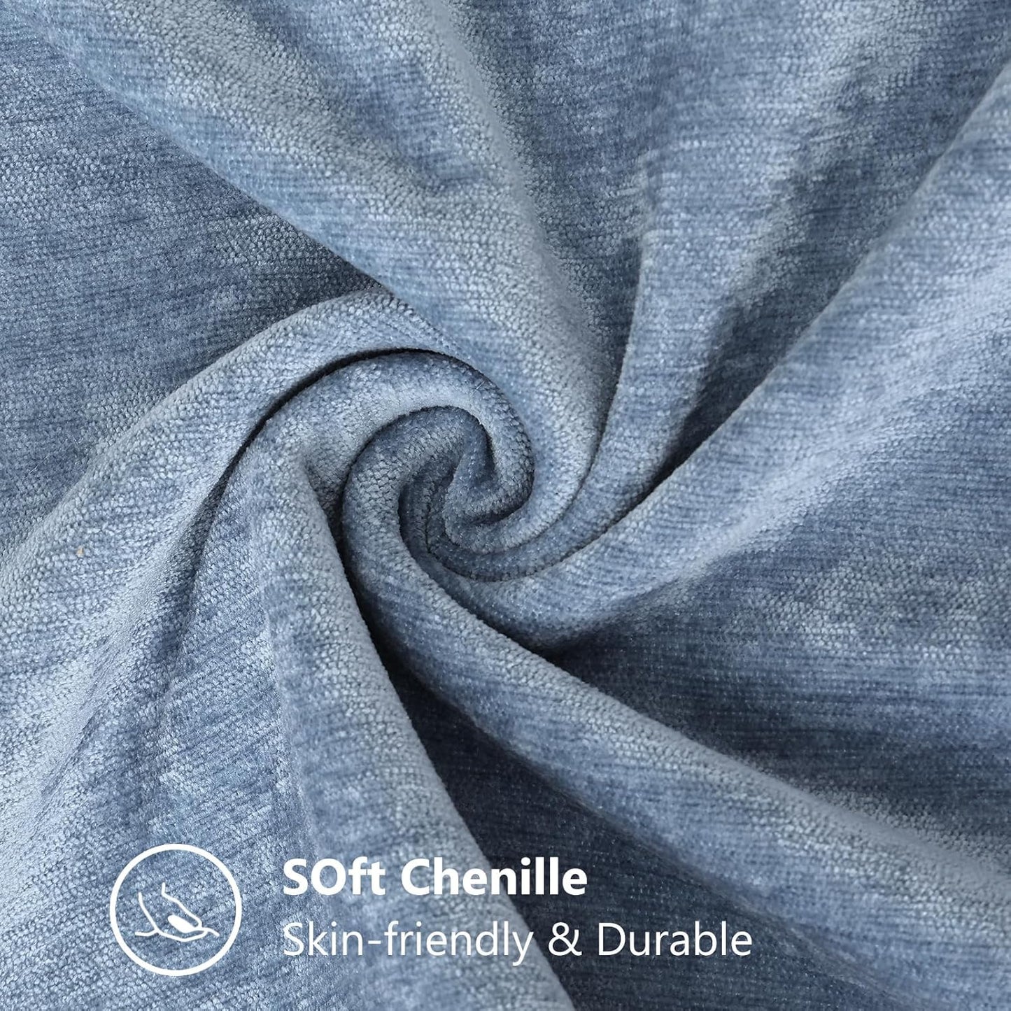 decorUhome Chenille Soft Throw Pillow Covers 24x24 Set of 2, Farmhouse Velvet Neutral Decorative Euro Pillow Covers with Stitched Edge for Couch Sofa Bed Home Decor, Blue