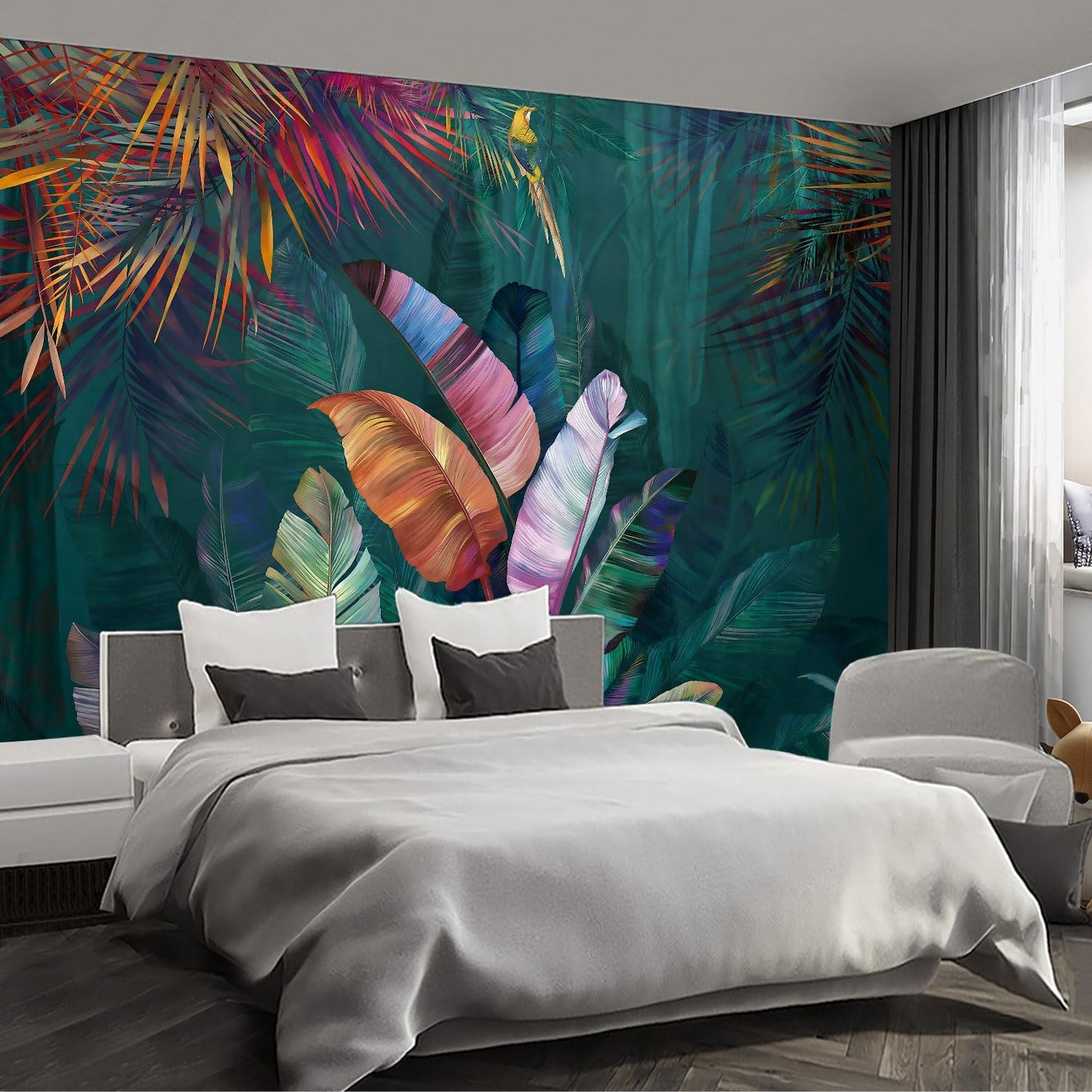 Colorful Banana Leaf Wall murals Peel and Stick Wallpaper for Bedroom Living Room - 58"x86"