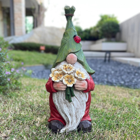 COWOS Garden Gnome Statue Outdoor Decor, Solar Garden Gnome Figurine Light, Resin Statues Sculpture for Patio Yard Lawn Outdoor Decorations