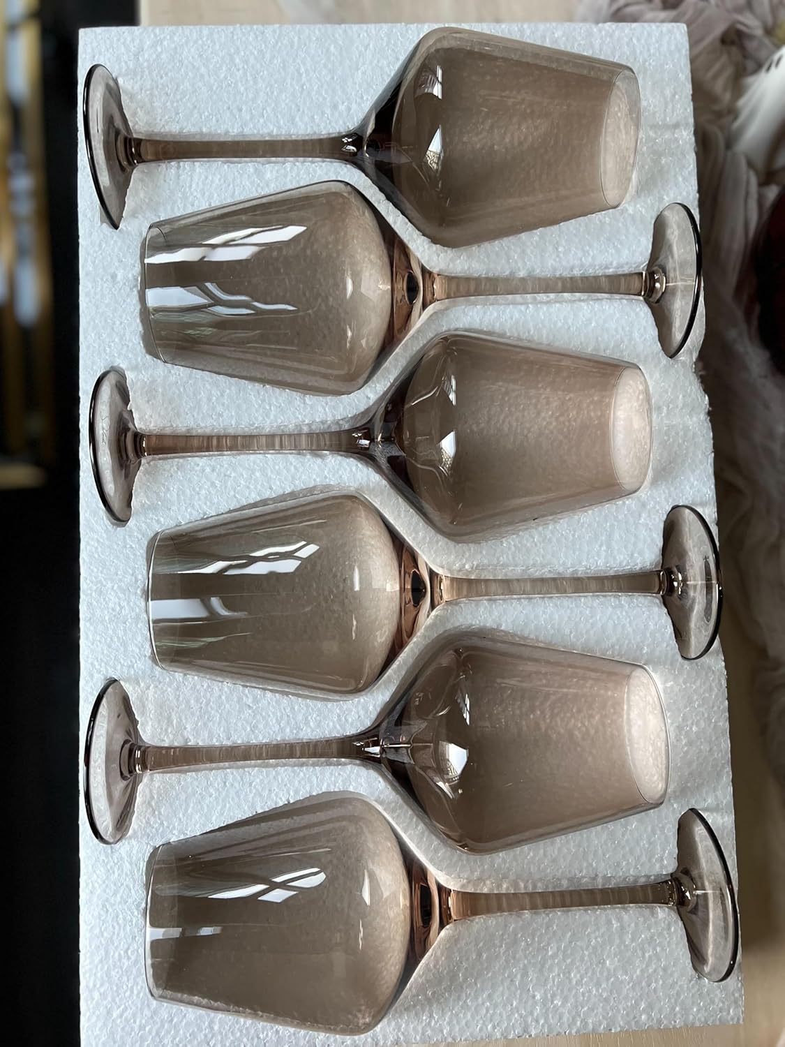 Saludi Original Smokey Sand Wine Glasses, 16.5oz (Set of 6) Stemmed Single Color Smoky Amber Brown Neutral Glass - Great for All Wine Types and Occasions or Gifts - Luxury, Durable, Hand-Blown