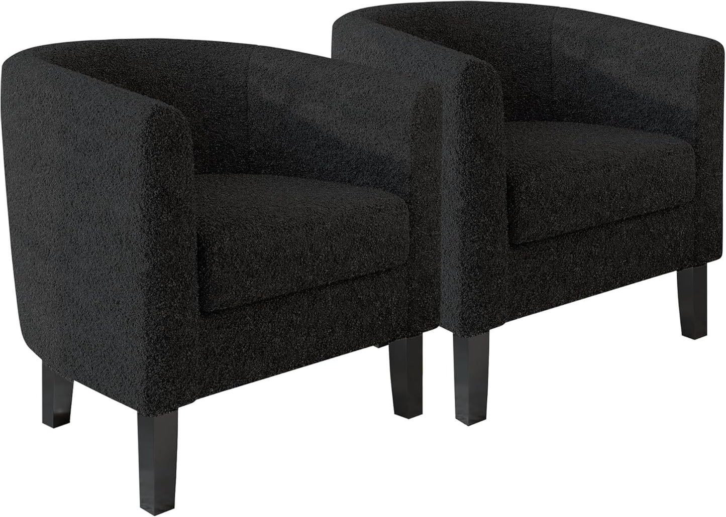 BELLEZE Living Room Chairs Set of 2, Teddy Polyester Accent Barrel Chairs, Club Tub Sofa Chairs for Bedroom, Corner Chairs with Flared Legs and Cozy Soft Padding - Highland (Teddy Black)