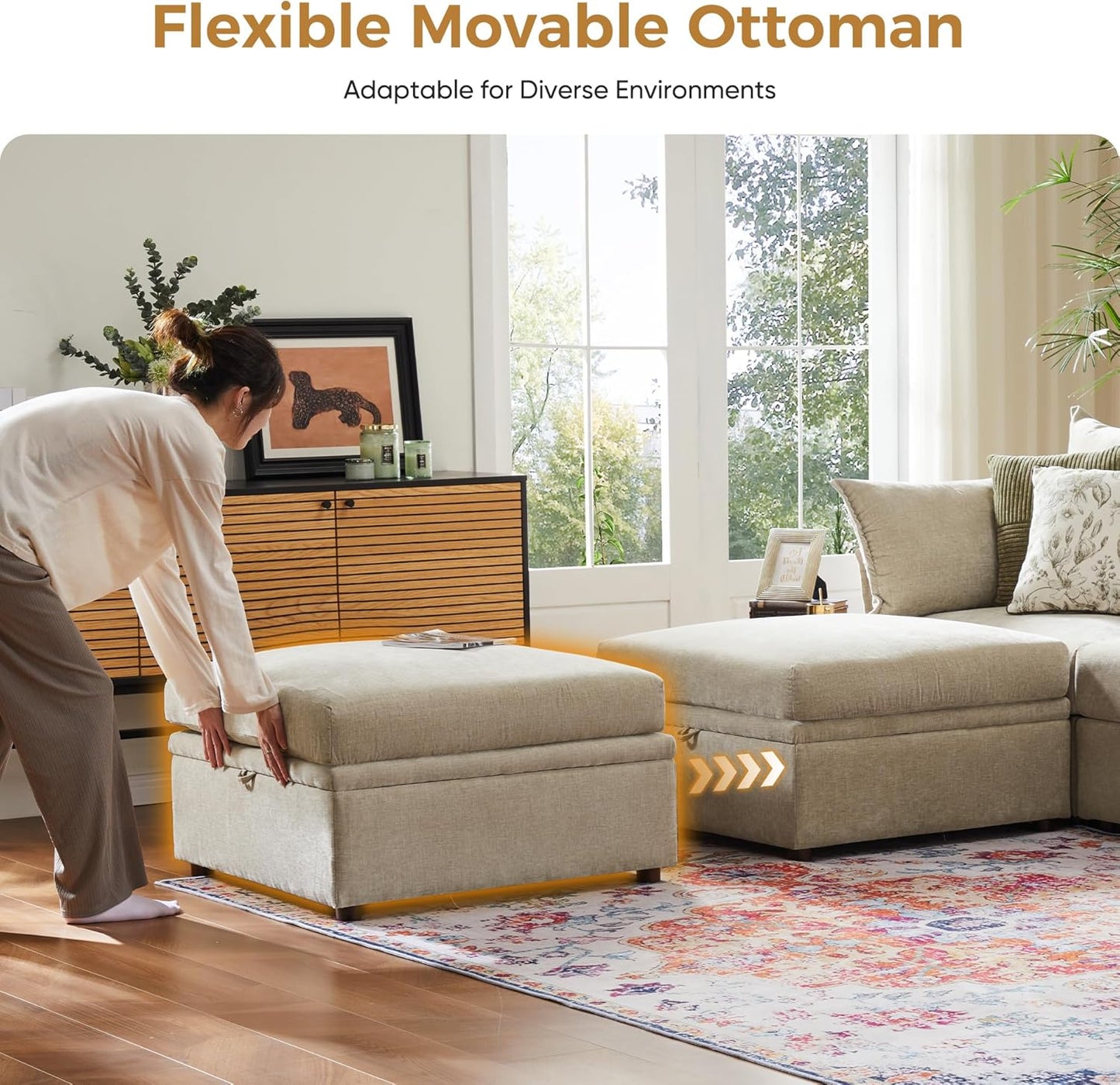 134.6" Oversized Modular Sectional Sofa, Large 6 Seater U Shaped Couch Deep Seat for Living Room, Apartment - Chenille Beige