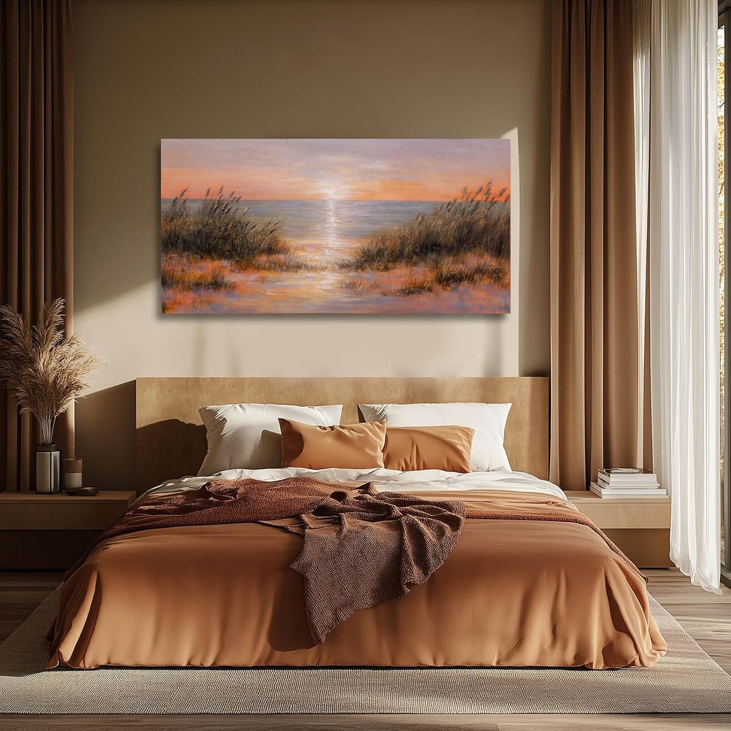 Coastal Wall Art Colorful Scenery Artwork Orange Sunset Wall Decorations for Living Room 24"x48" Nature Photo Prints for Bedroom Dining Room