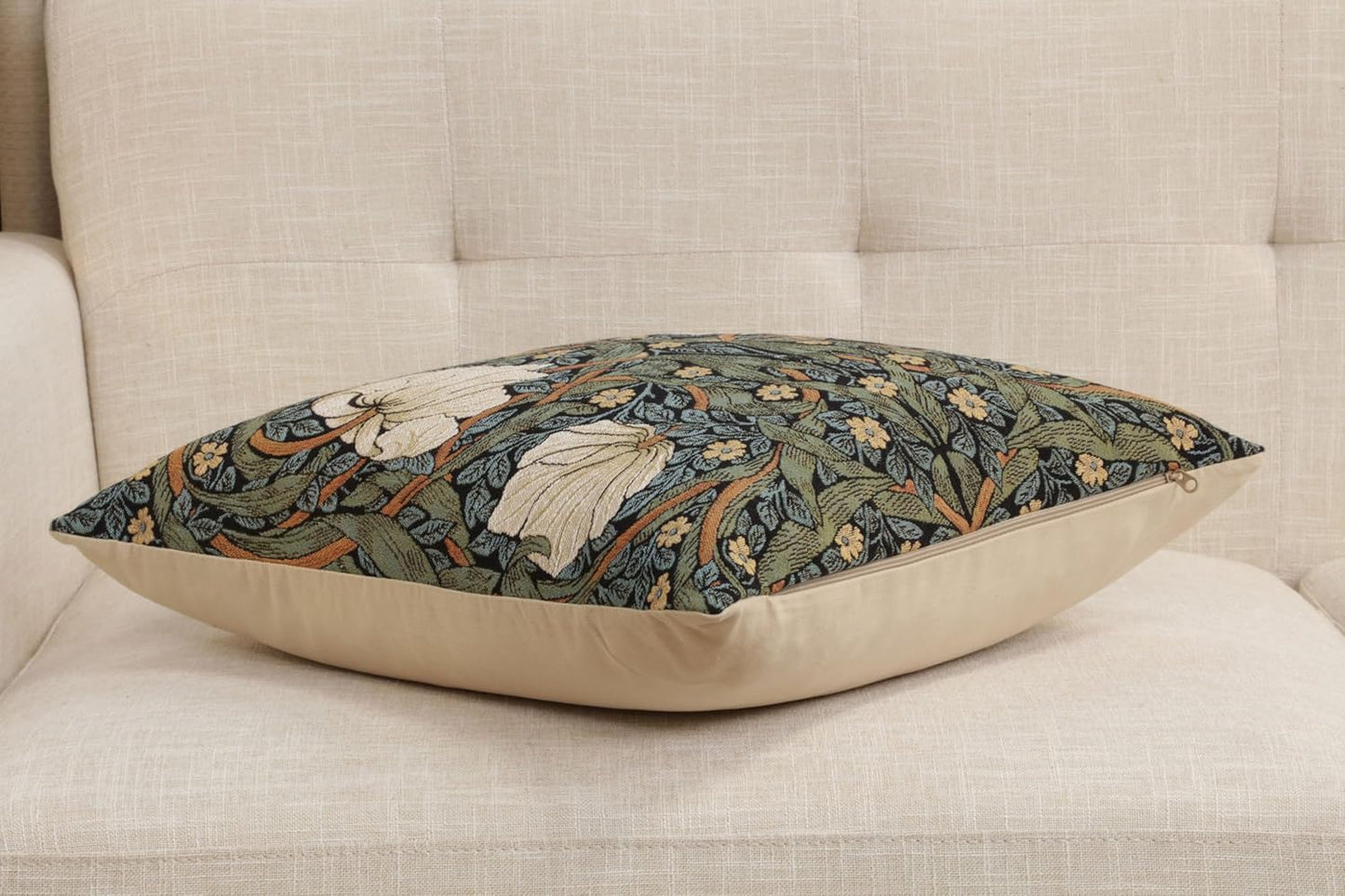 Charlotte Home Furnishings Pimpernel Blue Green Floral Throw Pillow Cover 18” x 18” – Double-Sided Tapestry Cushion Cover for Sofa, Couch, or Bed | 100% Cotton European Jacquard Woven