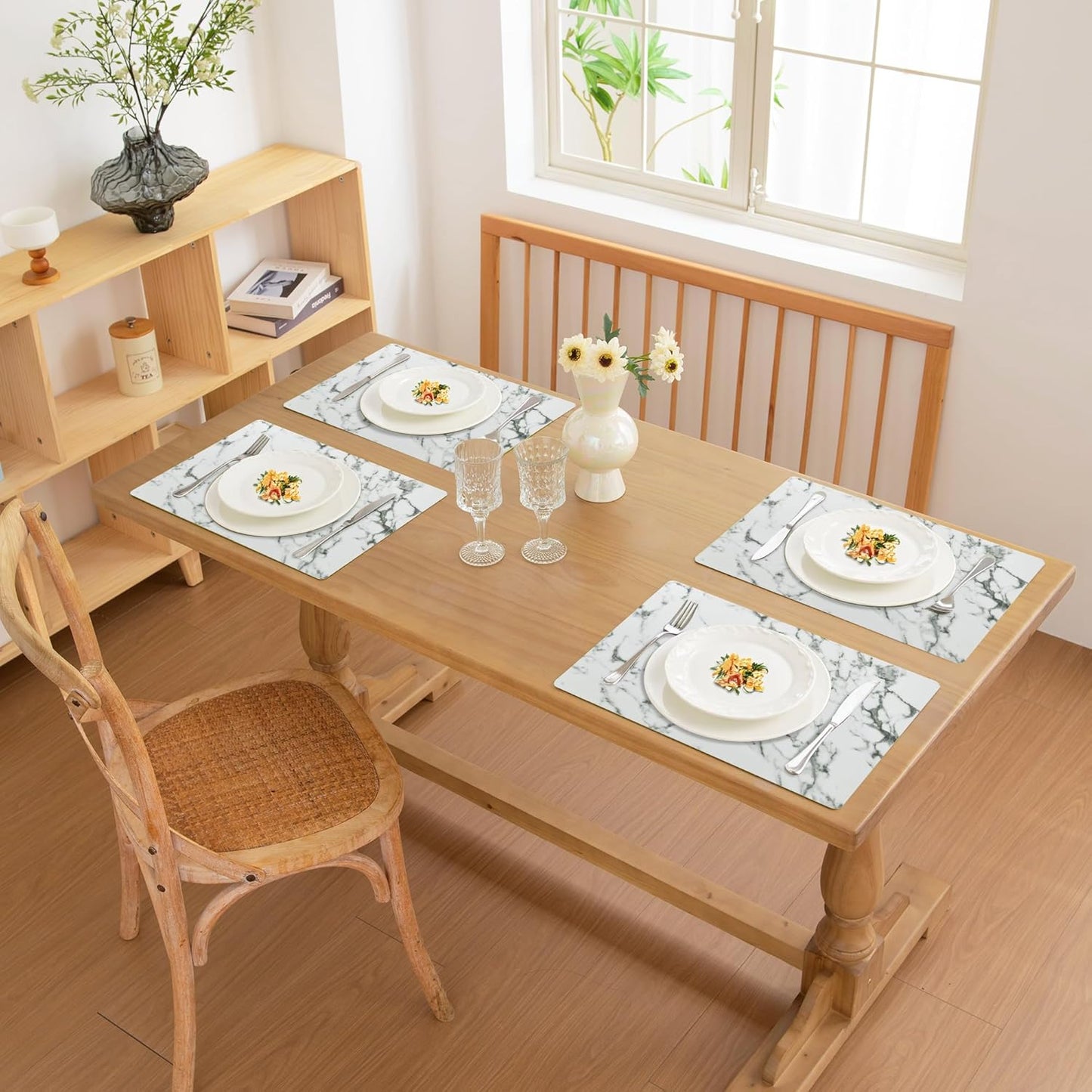 FROMHEART Faux Leather Placemats Set of 6–Waterproof,Heat/Oil Stain-Resistant PU Table Mat–Reversible,Easy to Clean Place Mats for Kitchen,Dining,Indoor/Outdoor,(Marble,11.8" x 17")