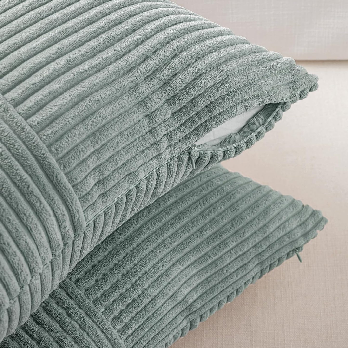 Fancy Homi 2 Packs Grey Blue Lumbar Decorative Throw Pillow Covers 20x28 Inch for Living Room Couch Bed, Rustic Farmhouse Boho Home Decor, Soft Striped Corduroy Rectangle Accent Cushion Case 50x70 cm