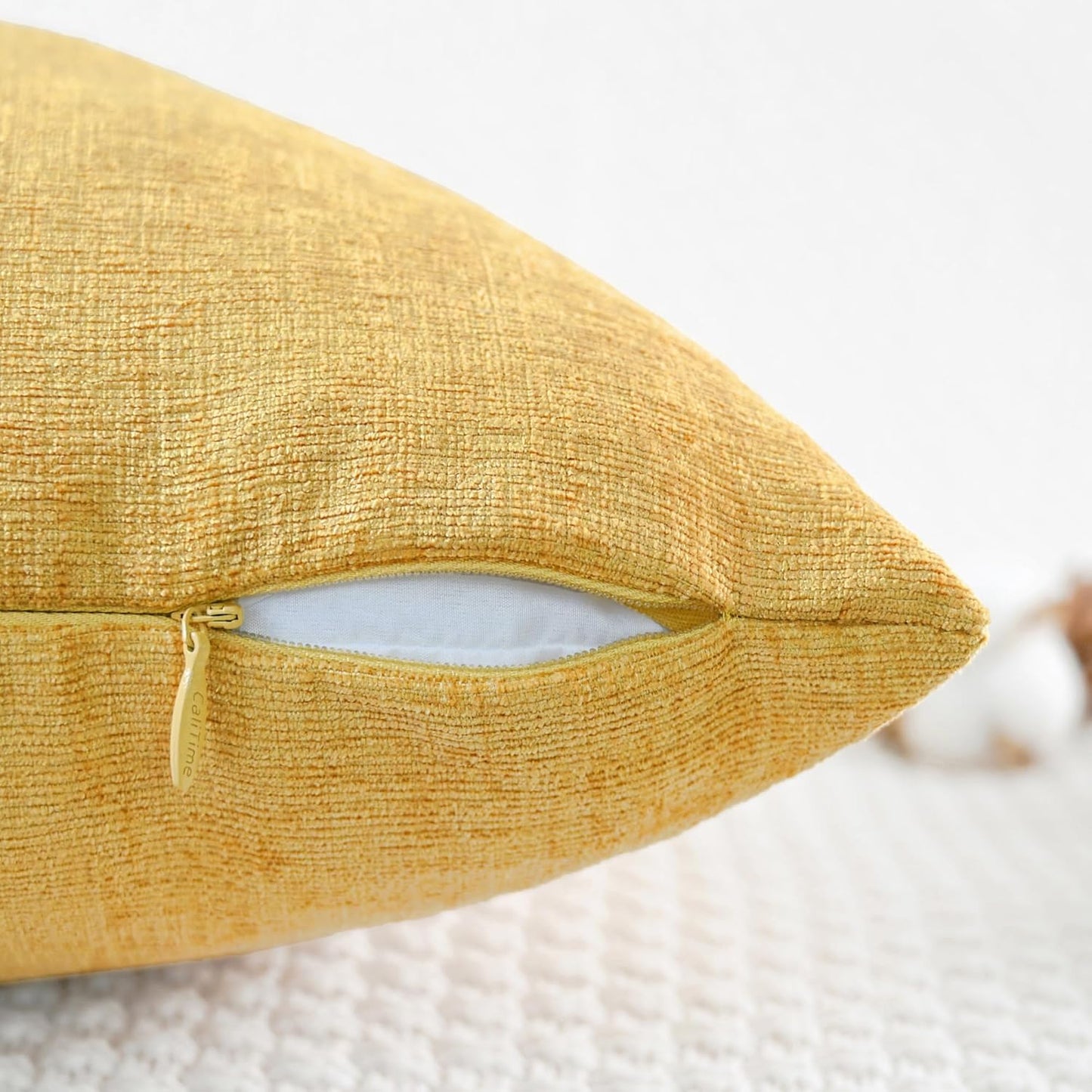 CaliTime Throw Pillow Covers Decorative 26 X 26 Inches Pack of 2 Cozy Chenille Cushion Cases for Couch Sofa Bed Living Room Home Gold