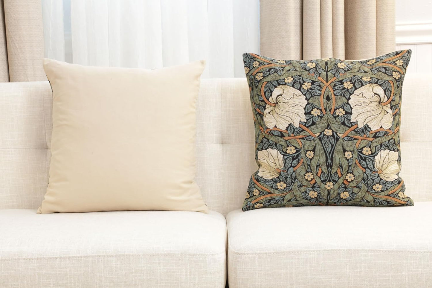 Charlotte Home Furnishings Pimpernel Blue Green Floral Throw Pillow Cover 18” x 18” – Double-Sided Tapestry Cushion Cover for Sofa, Couch, or Bed | 100% Cotton European Jacquard Woven