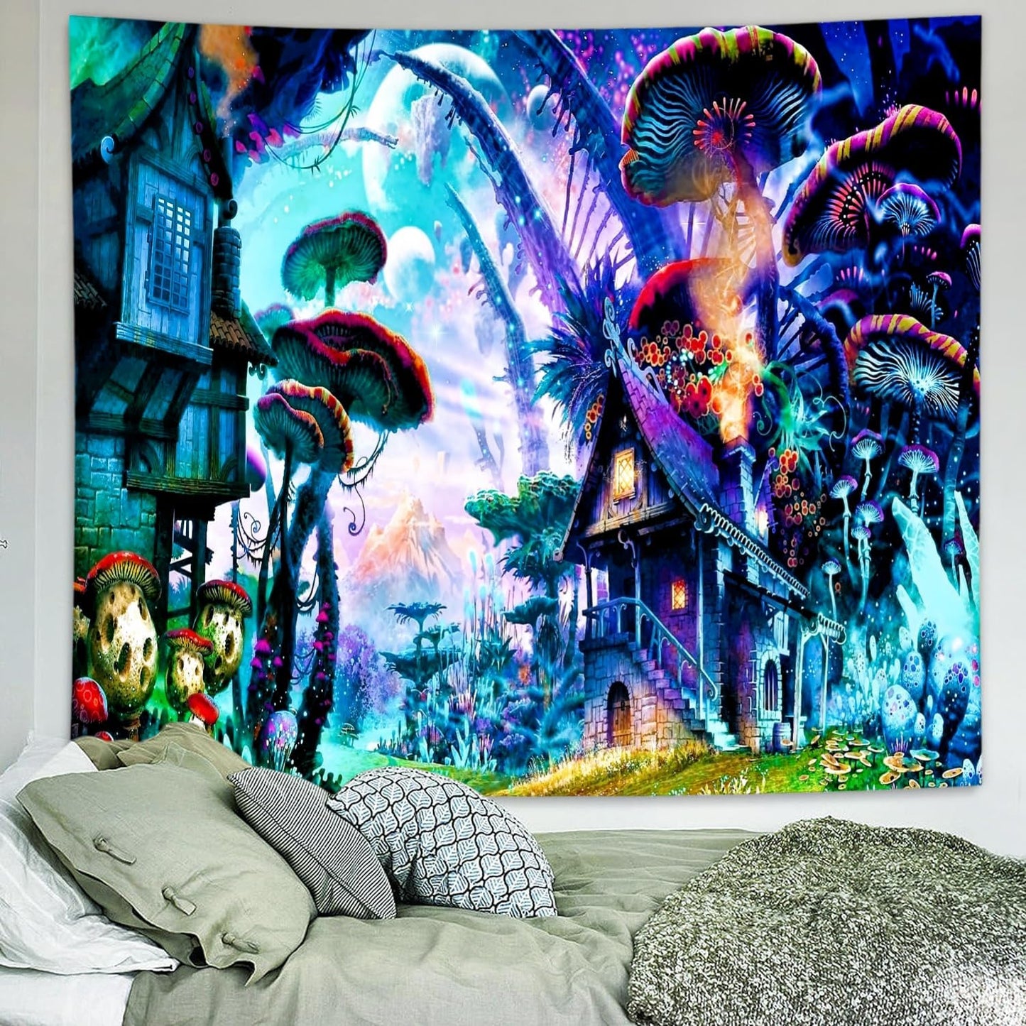 Delur Fantasy Forest Tapestry Enchanted Forest Mystical Magical Tree Tapestry Psychedelic Abstract Nature Landscape Wall Hanging Headboard for Bedroom Living Room Home Decor (51.2" x 59.1")