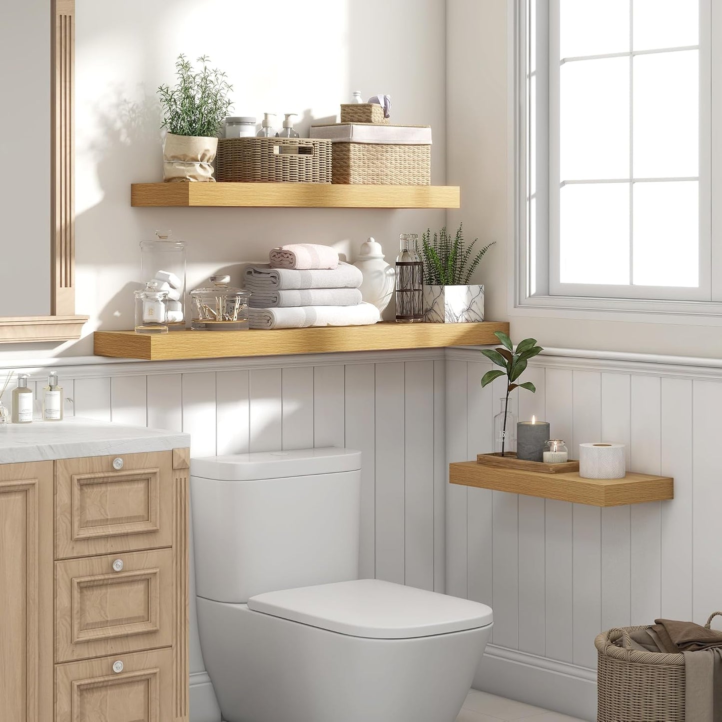 Heimlove 48" Floating Shelves for Wall,10 Deep Rustic Wood Storage Wall Shelves with Heavy Duty Brackets for Bathroom,Bedroom,Kitchen,Living Room,Office,Set of 2,Oak Color