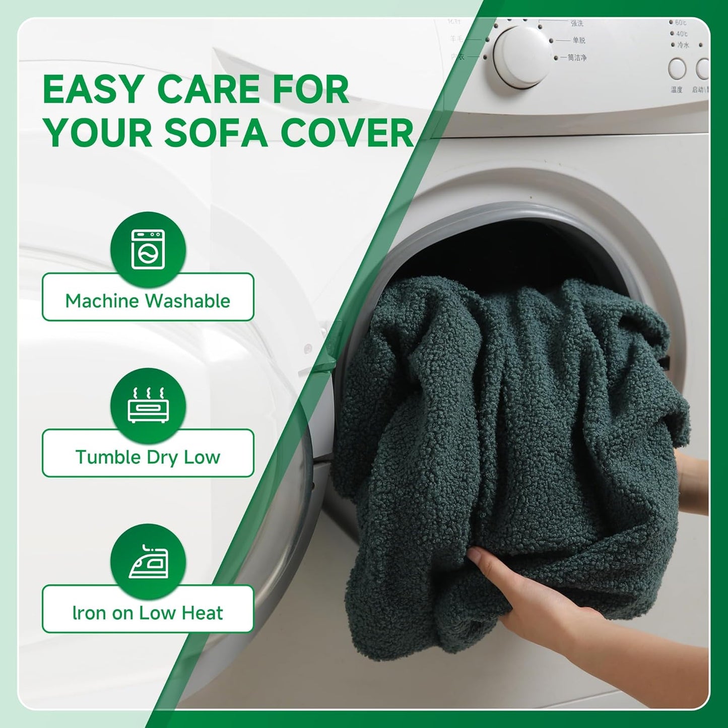 Couch Cushion Covers for Sectional Sofa, Stretch Soft Sofa Slipcovers Washable Wear-Resistant Universal Furniture Protector for Living Room(1 Piece Chair Cover, Green)