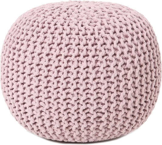 REDEARTH Round Pouf Ottoman - Hand Knitted Boho Poof Home Décor Pouffe Circular Footrest for Living Room - Bedroom - Lounge - 100% Cotton (19.5"x19.5"x14") - Pale Pink