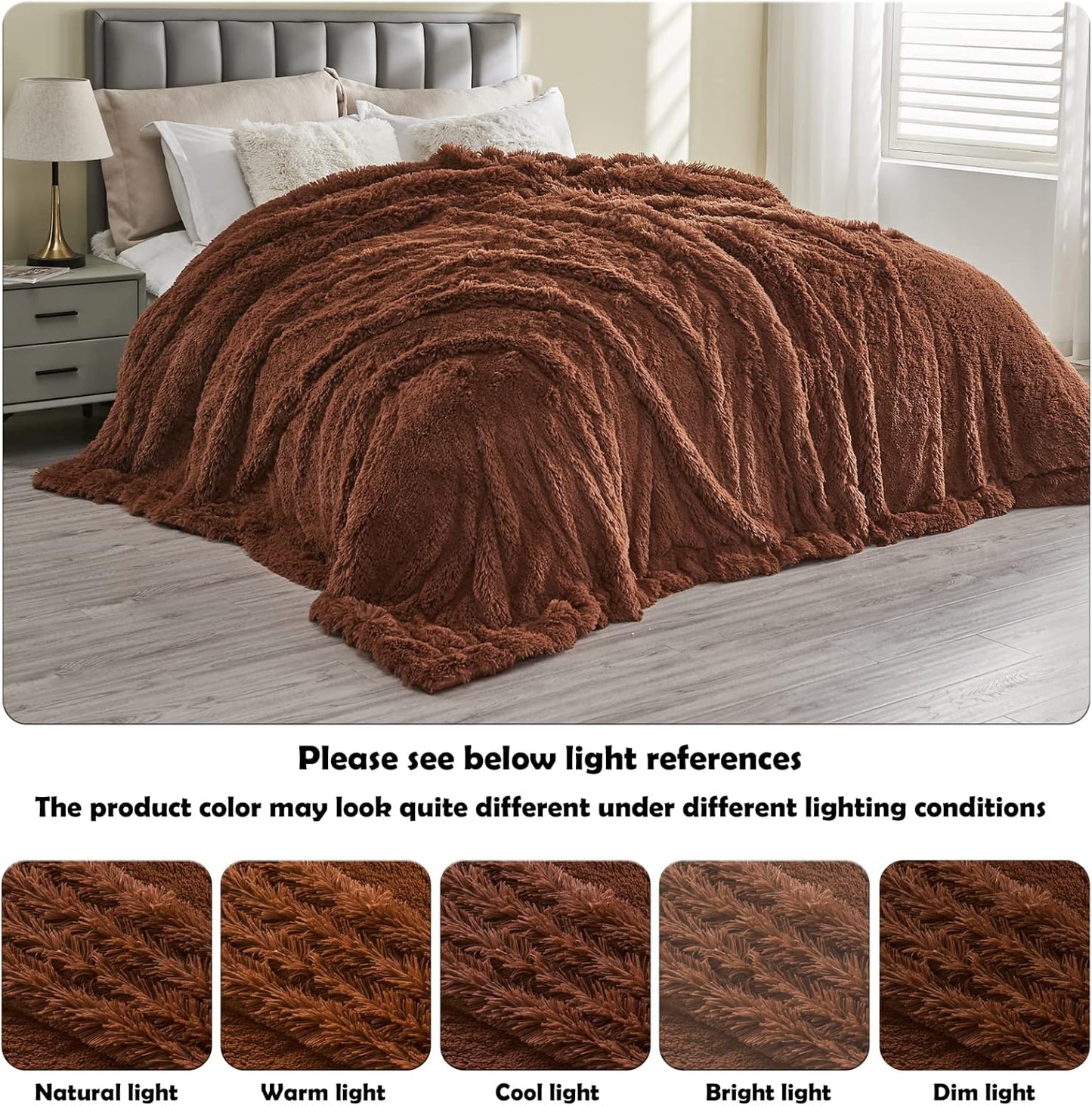 GONAAP Fuzzy Faux Fur Throw Blanket Twin Size Coffee Super Soft Cozy Plush Fuzzy Shaggy Blanket for Couch Sofa Bed (Coffee, Twin(60"x80"))