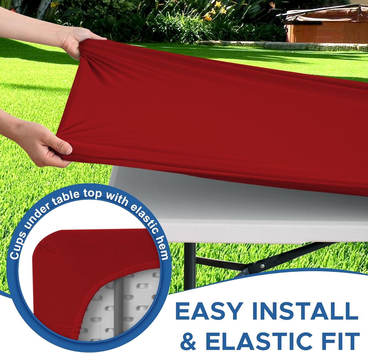 Fitted Tablecloth for 6 Foot Rectangle Tables-6 Pack Red Elastic Outdoor Picnic Table Cover-Spandex Stretch Folding Table Cloths 6 ft for Camping Dining Room Patio Kitchen Banquet Party