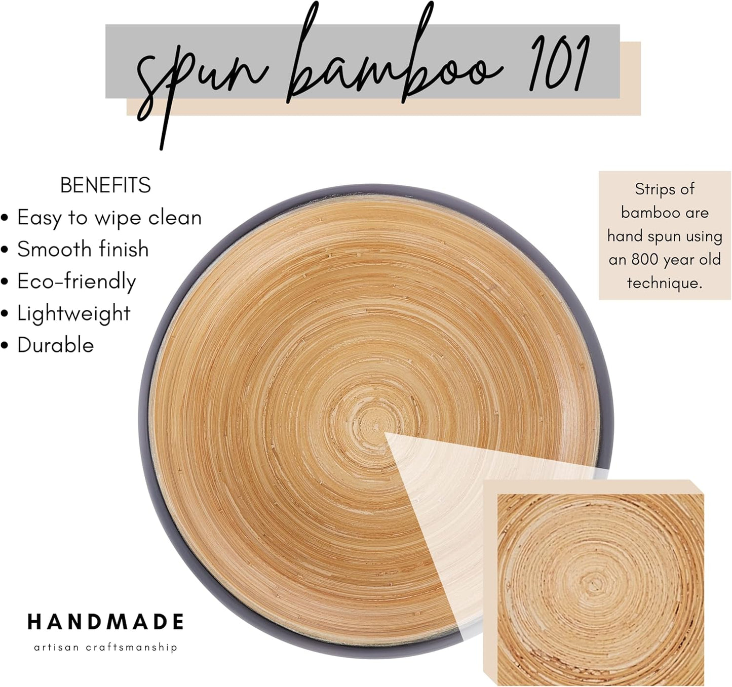 Fruit Bowl For Kitchen Counter, Decorative Bowl, Large Serving Bowl Or Fruit Basket For Kitchen Spun Bamboo (Black)