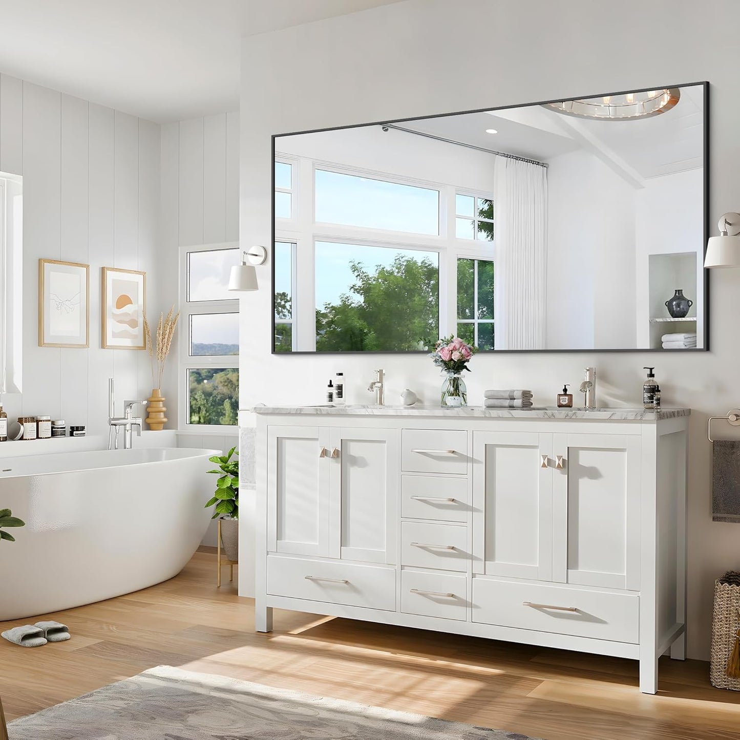 Black Bathroom Mirror for Wall, 30x50 Inch Rectangle Mirrors with Metal Frame, Modern Vanity Wall Mirror Decor for Bathroom Living Room, Entryway Hangs Horizontal or Vertical