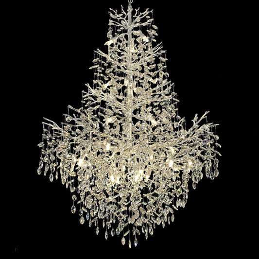 H65'' Silver Tree Branch Crystal High Ceilings Chandeliers,Modern Crystal Staircase Chandeliers, D48'' Foyer Chandelier for High Ceiling, Luxury Large Living Room Chandelier, 27-Lights